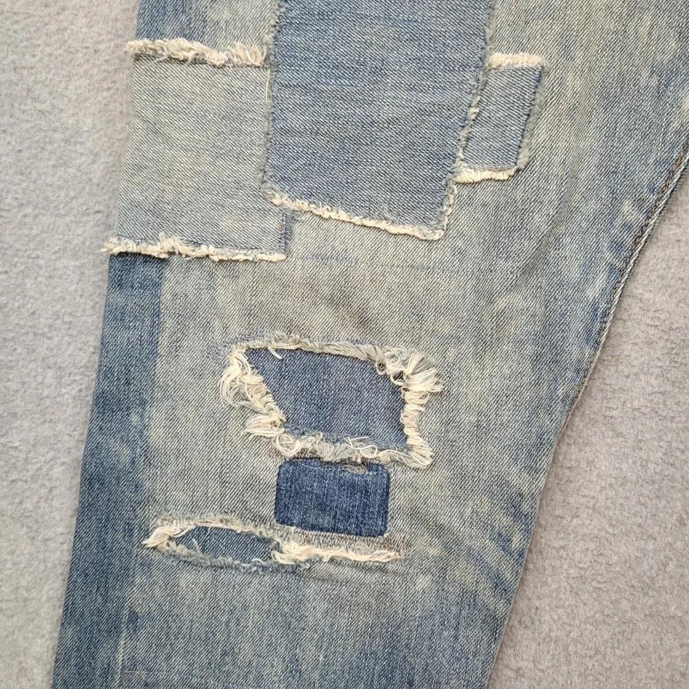 Polo Ralph Lauren Sullivan Slim Mens 32x32 Blue Distressed Patchwork Jeans NWT